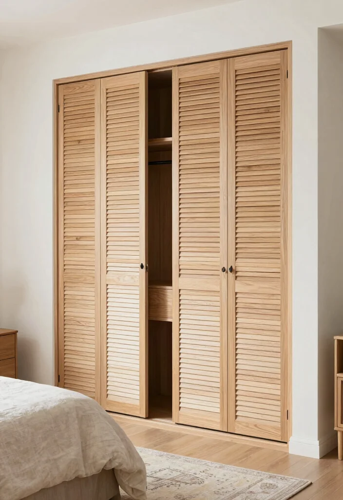 15 Wood Bedroom Closet Door Ideas With Warm Texture 4. Louvered Doors