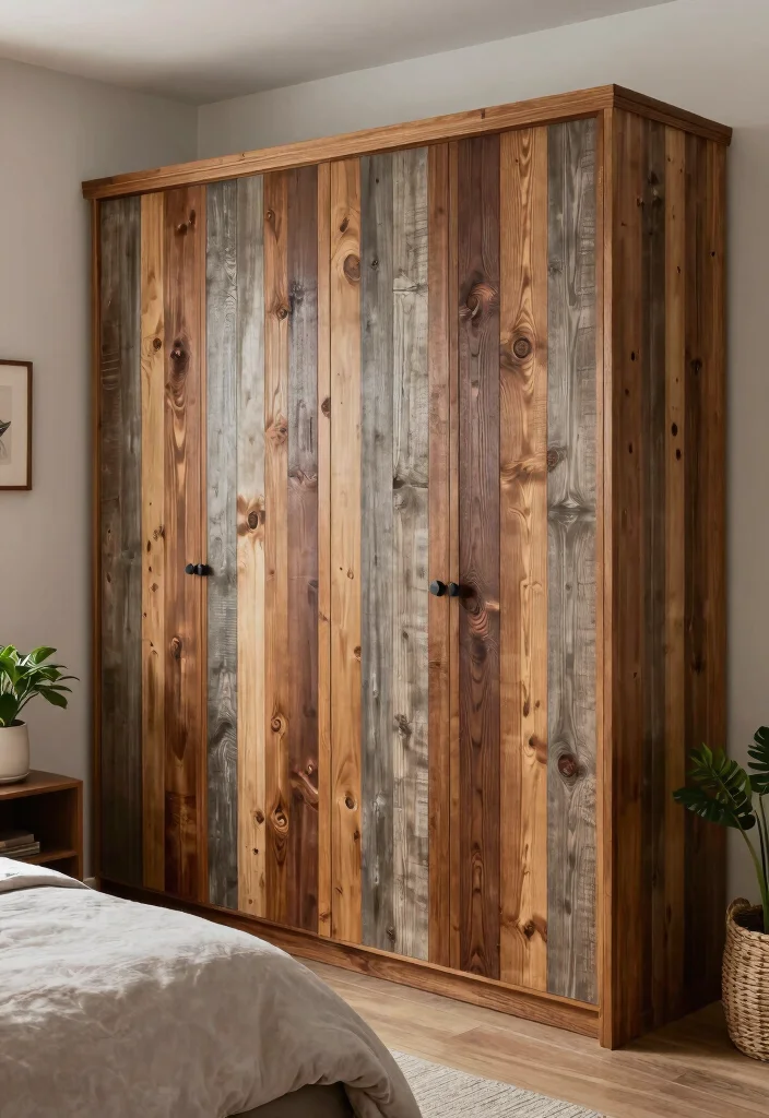 15 Wood Bedroom Closet Door Ideas With Warm Texture 5. Reclaimed Wood Panels