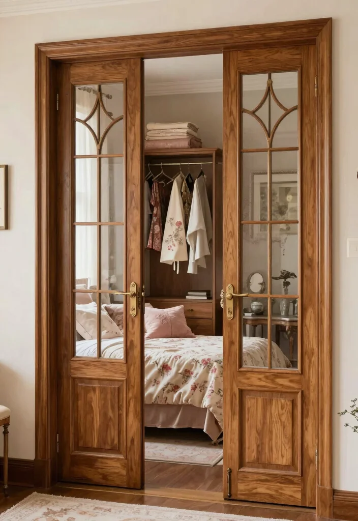15 Wood Bedroom Closet Door Ideas With Warm Texture 9. Vintage French Doors