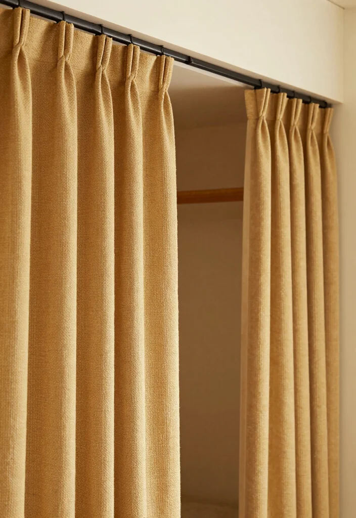 16 Bedroom Closet Door Ideas For The Year Twenty Twenty Six 12. Curtain Tracks with Sustainable Fabric