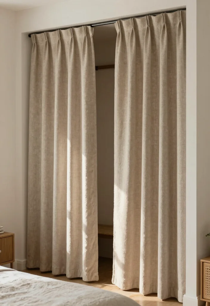 16 Bedroom Closet Door Ideas For The Year Twenty Twenty Six 6. Eco Friendly Fabric Curtains