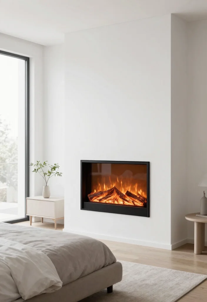 16 Built In Electric Fireplace Bedroom Ideas For Custom Design 1. Modern Minimalist Elegance
