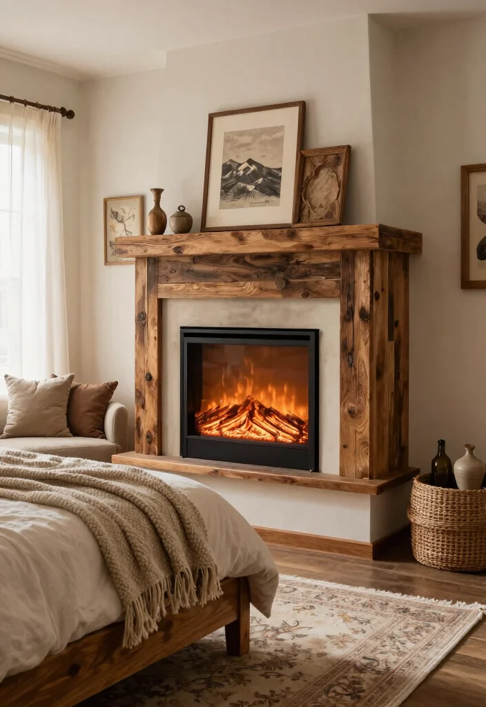 16 Built In Electric Fireplace Bedroom Ideas For Custom Design 2. Rustic Charm with Modern Touch