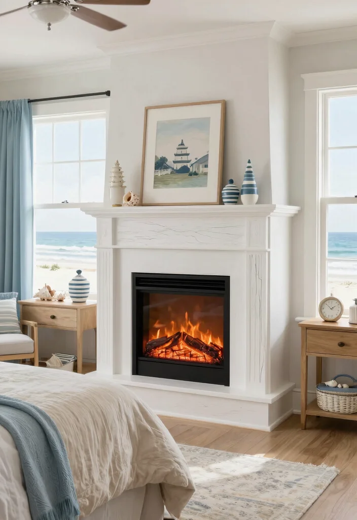 16 Built In Electric Fireplace Bedroom Ideas For Custom Design 8. Coastal Retreat Feel