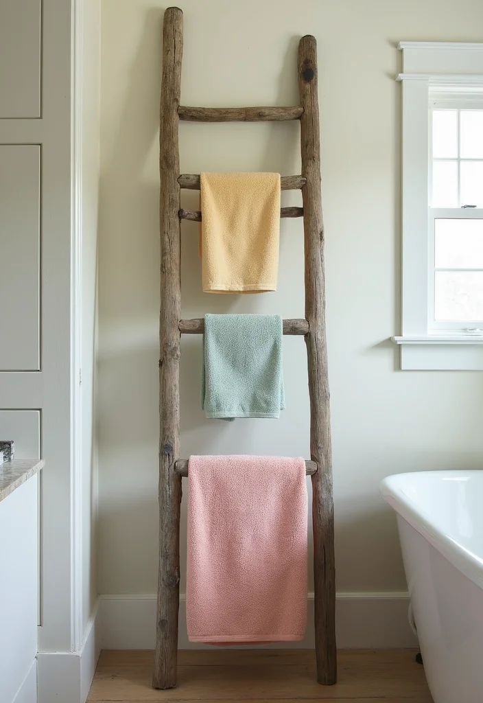 16 DIY Bathroom Ideas For A Budget Makeover 11. Vintage Ladder for Towels