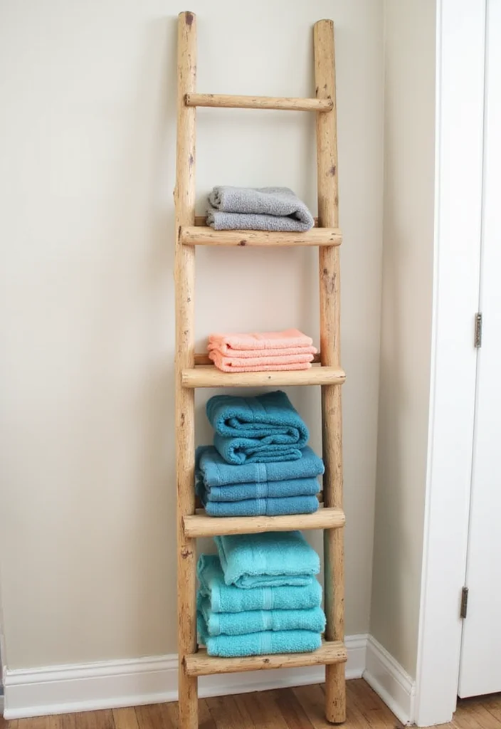 16 DIY Bathroom Ideas For A Budget Makeover 3. DIY Towel Ladder
