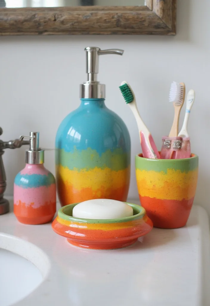 16 DIY Bathroom Ideas For A Budget Makeover 4. Painted Bathroom Accessories