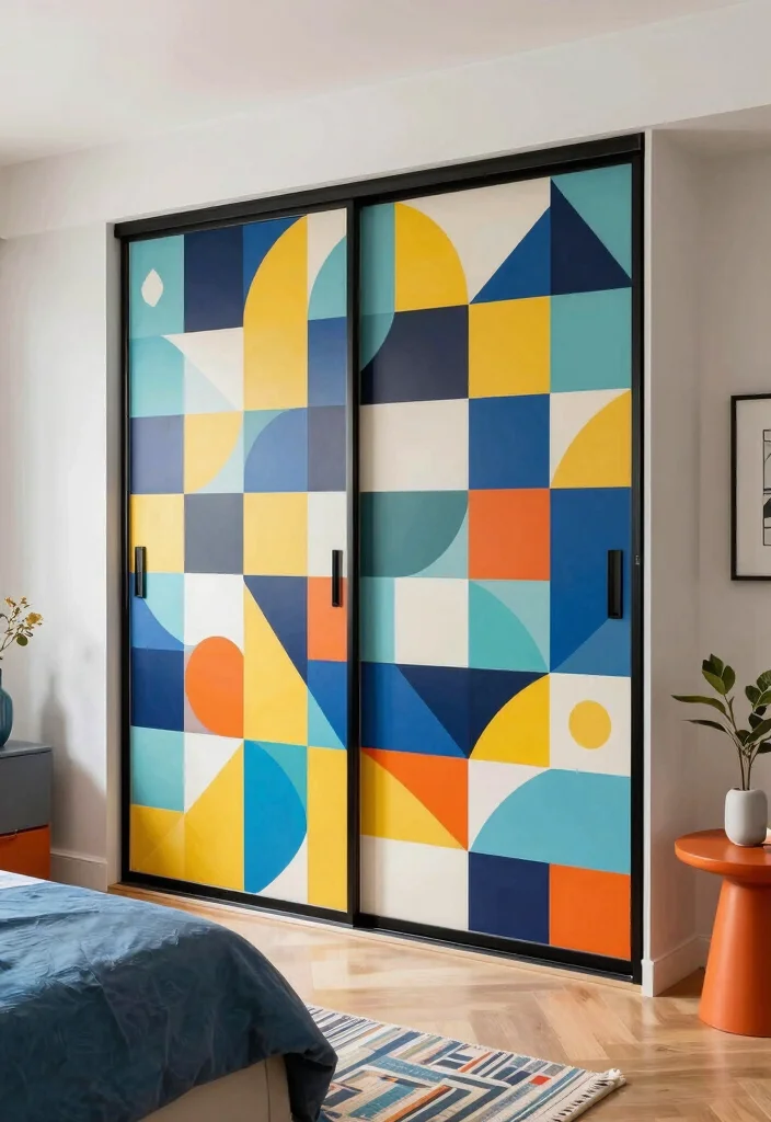 16 Sliding Bedroom Closet Door Ideas For Smooth Modern Style 8. Geometric Patterns