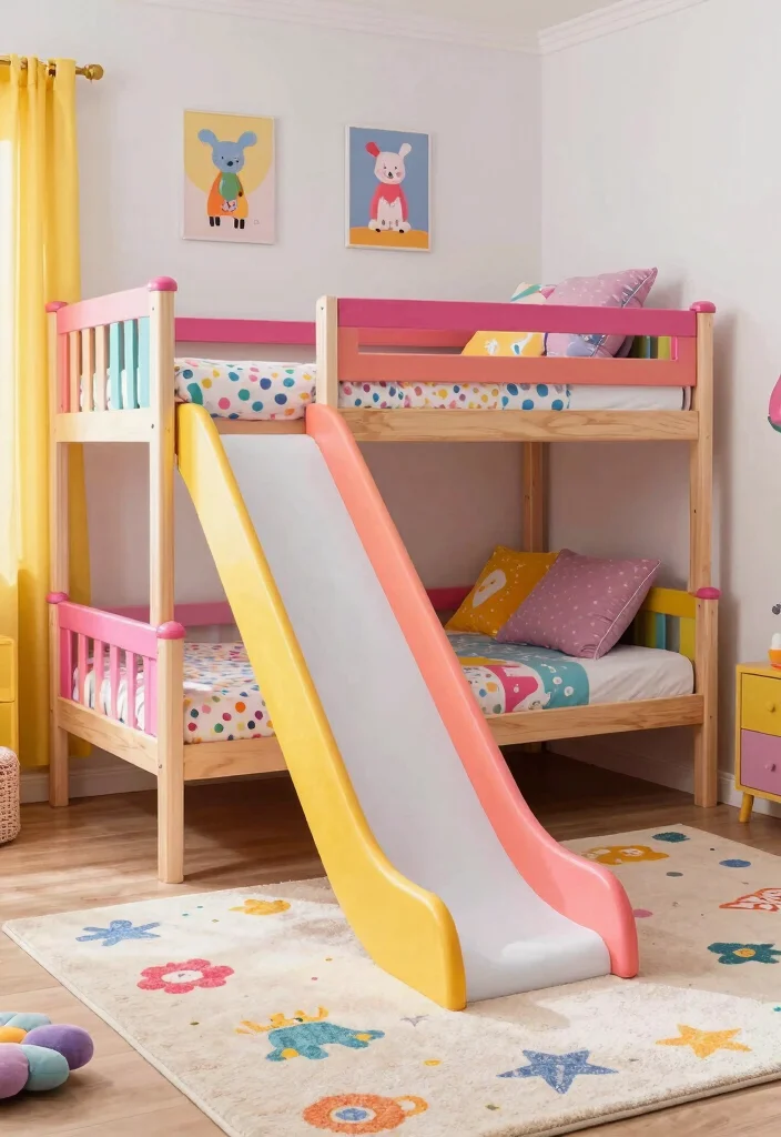 16 Toddler Girl Bedroom Bunk Bed Ideas For Small Rooms 4. Bunk Bed with Slide