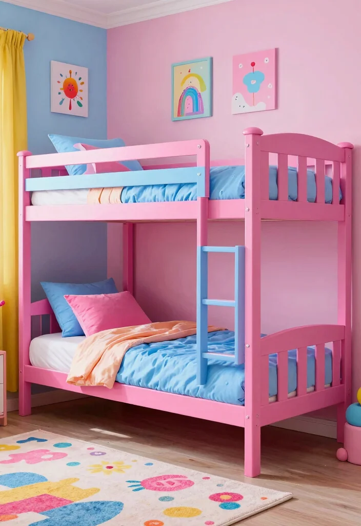 16 Toddler Girl Bedroom Bunk Bed Ideas For Small Rooms 8. Colorful Stacked Bunk Bed