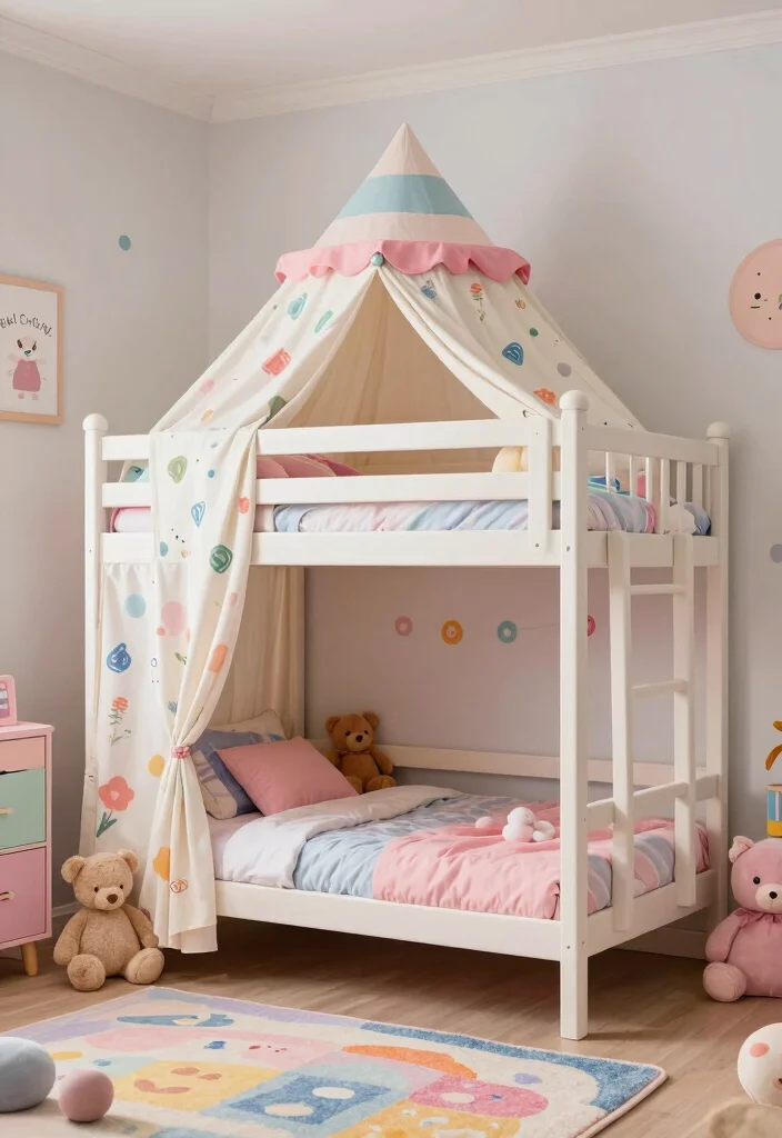 16 Toddler Girl Bedroom Bunk Bed Ideas For Small Rooms 9. Bunk Bed with Built in Tent