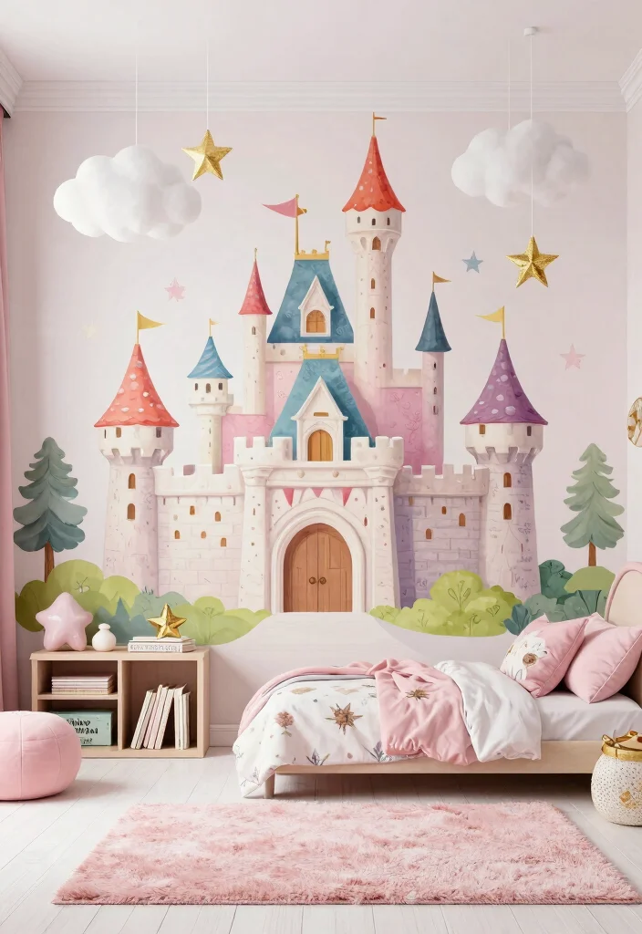 16 Toddler Girl Pink Bedroom Ideas That Feel Magical 1. Fairy Tale Castle Wall Mural
