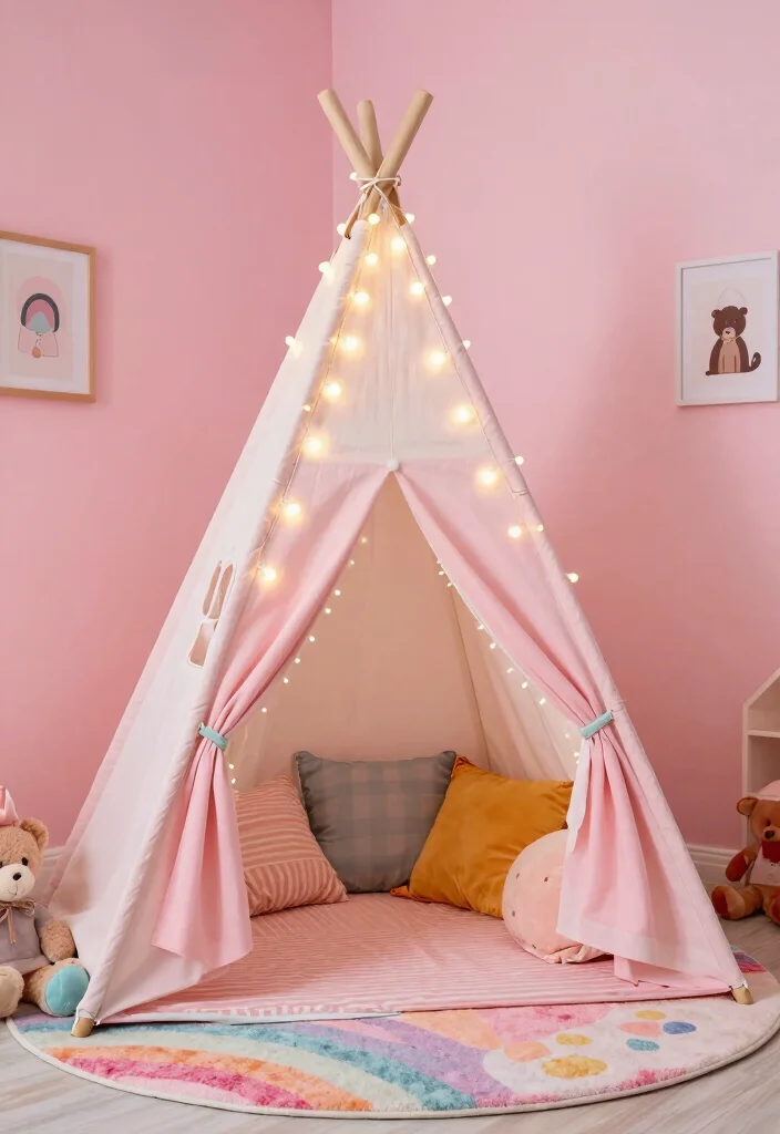 16 Toddler Girl Pink Bedroom Ideas That Feel Magical 10. Charming Play Tent