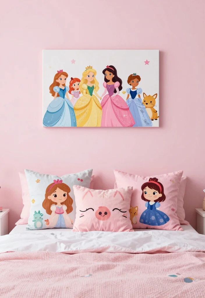 16 Toddler Girl Pink Bedroom Ideas That Feel Magical 14. Character Themed Accessories