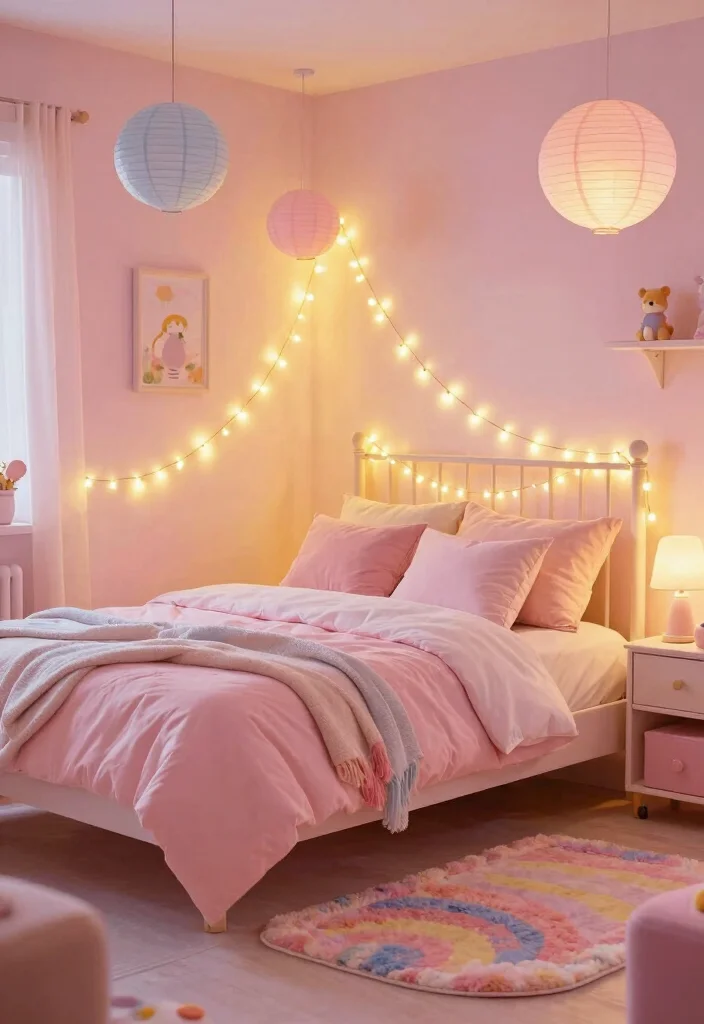 16 Toddler Girl Pink Bedroom Ideas That Feel Magical 3. Whimsical Fairy Light Garland