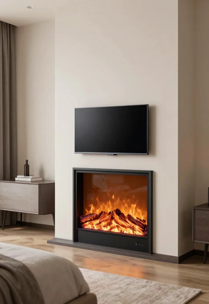 17 Electric Fireplace Bedroom Wall Ideas For Cozy Nights 11. Modern Electric Fireplace with Smart Features