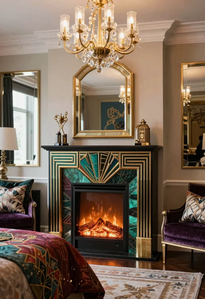 17 Electric Fireplace Bedroom Wall Ideas For Cozy Nights 12. Art Deco Electric Fireplace