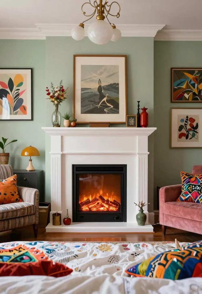 17 Electric Fireplace Bedroom Wall Ideas For Cozy Nights 13. Eclectic Electric Fireplace Design