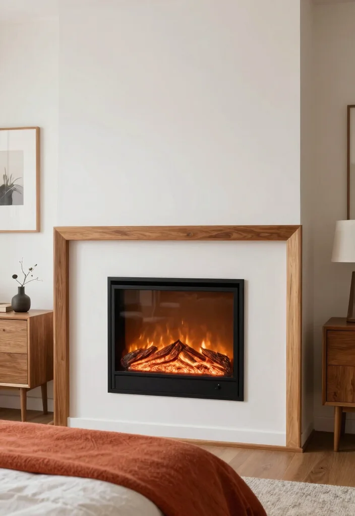 17 Electric Fireplace Bedroom Wall Ideas For Cozy Nights 14. Mid Century Modern Electric Fireplace