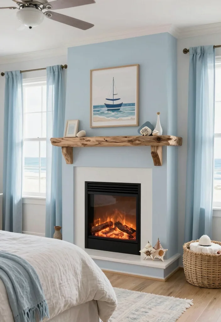 17 Electric Fireplace Bedroom Wall Ideas For Cozy Nights 16. Coastal Inspired Electric Fireplace