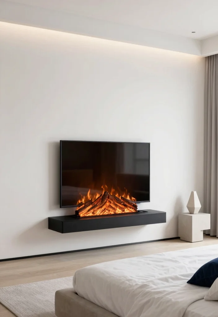 17 Electric Fireplace Bedroom Wall Ideas For Cozy Nights 2. Minimalist Floating Fireplace