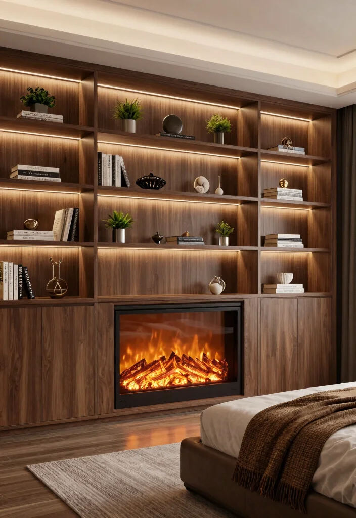 17 Electric Fireplace Bedroom Wall Ideas For Cozy Nights 4. Accent Wall with Built In Fireplace
