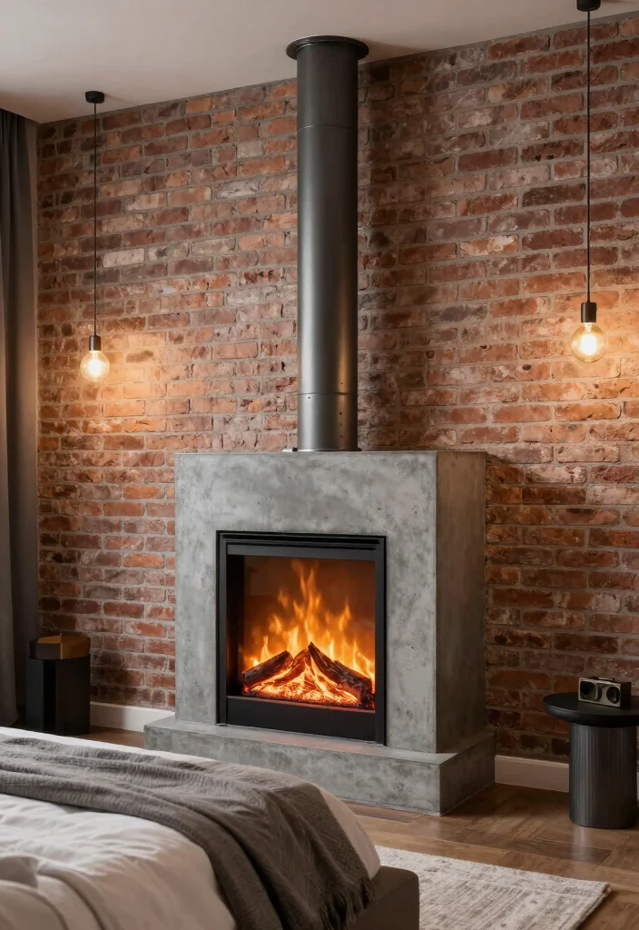 17 Electric Fireplace Bedroom Wall Ideas For Cozy Nights 6. Industrial Chic Fireplace Design