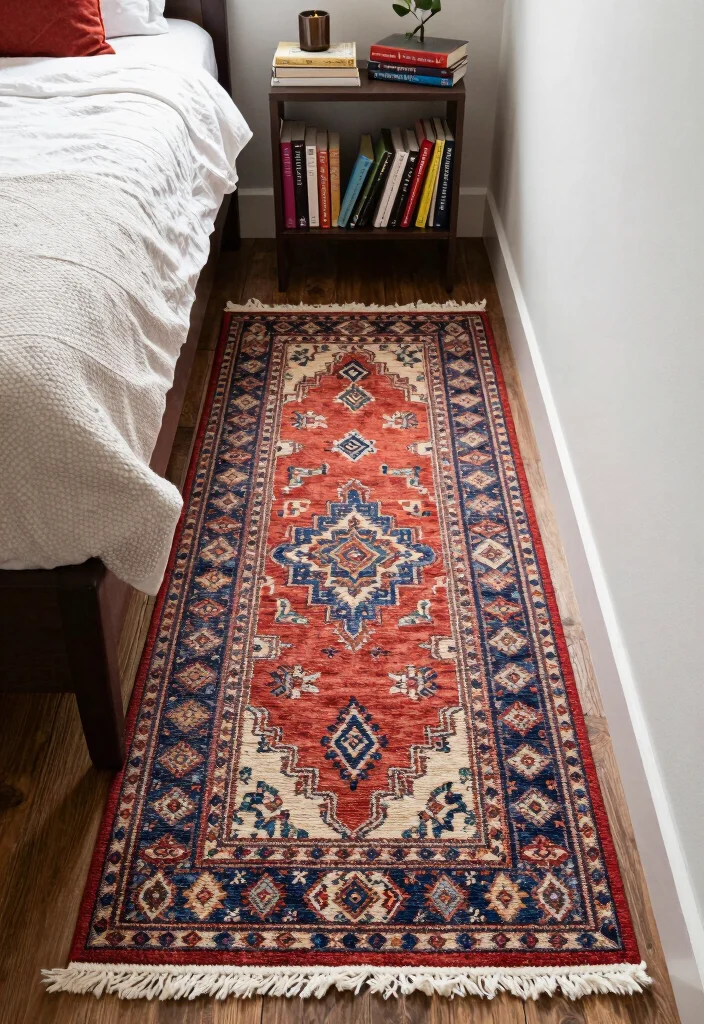 17 Long Narrow Bedroom Aesthetic Ideas That Look Intentional 11. Zone Your Space with Rugs