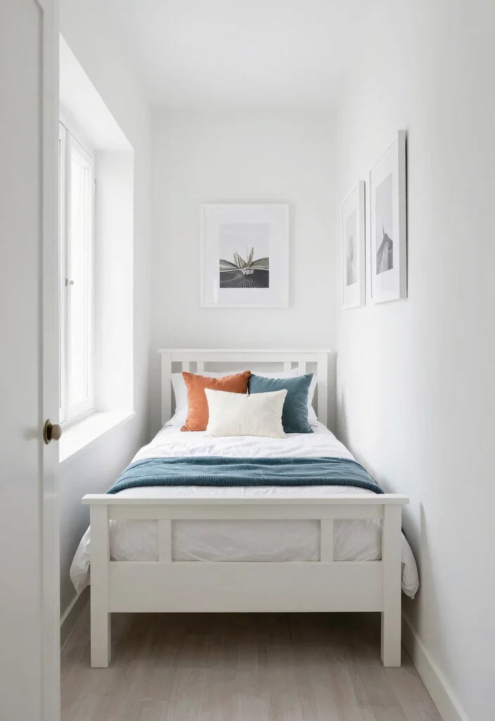 17 Long Narrow Bedroom Aesthetic Ideas That Look Intentional 12. Brighten Up with White Accents