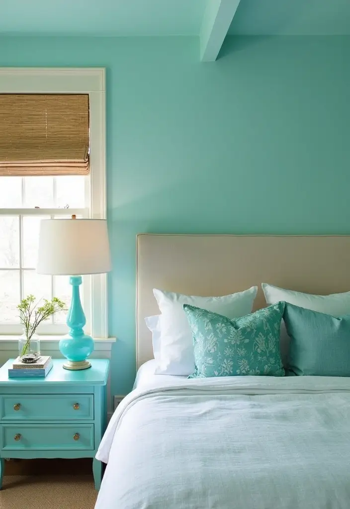 25 Aqua Bedroom Ideas for Adults That Feel Fresh and Peaceful 14. Aqua in Unexpected Places