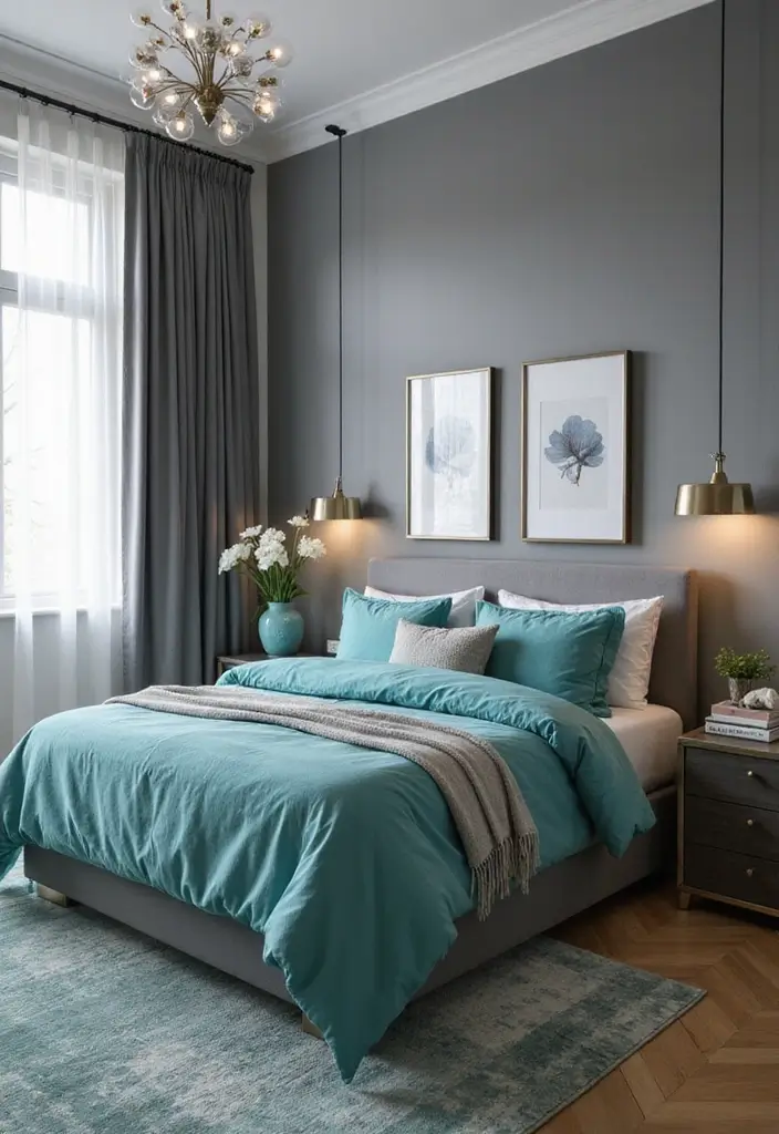 25 Aqua Bedroom Ideas for Adults That Feel Fresh and Peaceful 20. Aqua and Gray for a Sophisticated Look