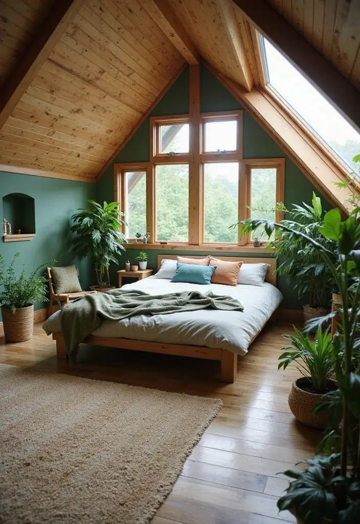 25 Attic Loft Bedroom Ideas That Make the Most of Every Angle 12. Nature Inspired