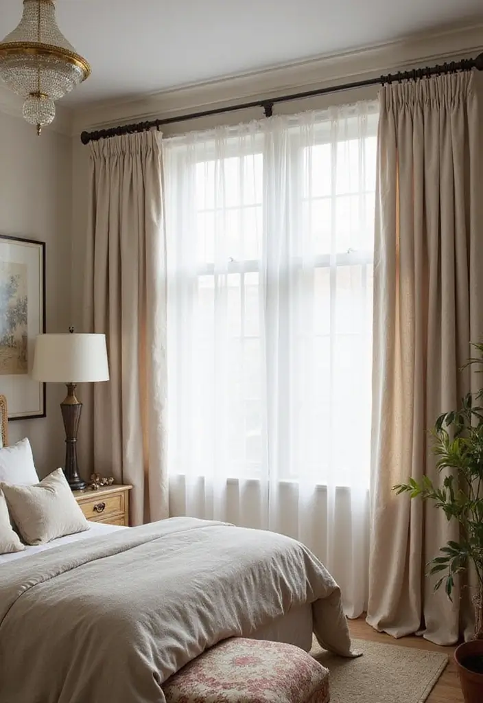 25 Bedroom Ideas Interior Design That Feel Modern Timeless 22. Layered Window Treatments