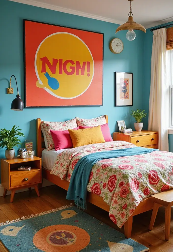 25 Bedroom Ideas for Two Sisters That Feel Like a Fairytale 14. Retro Pop Art Room