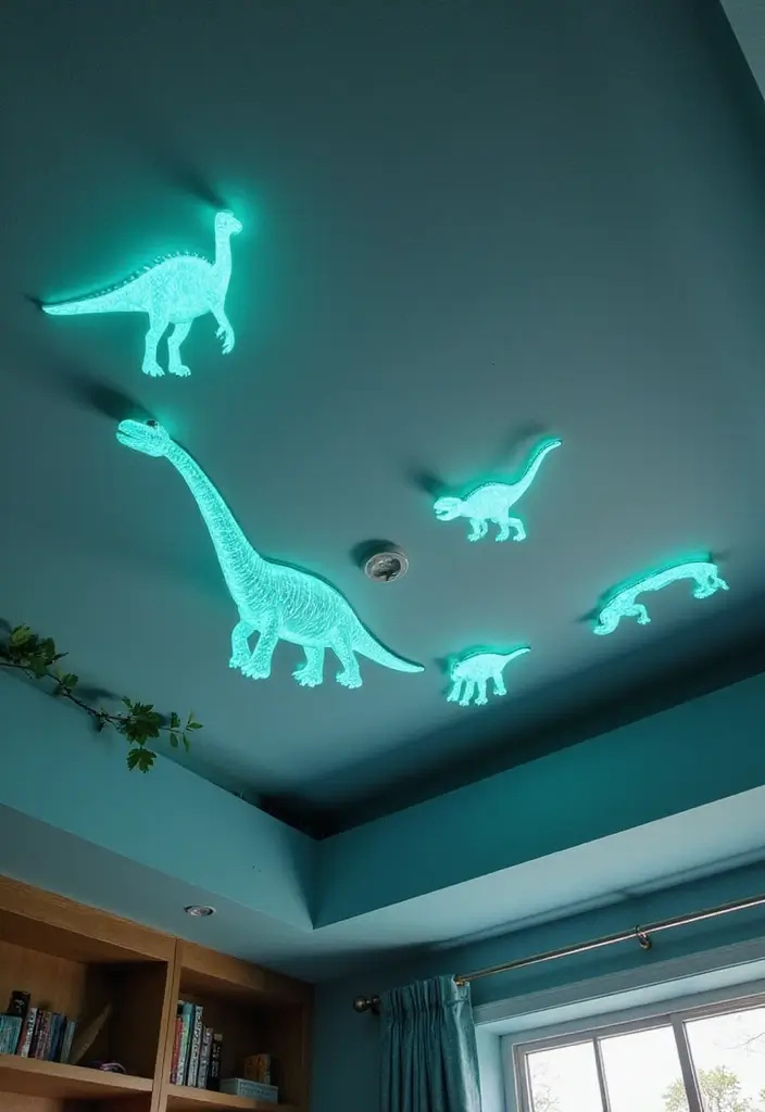 25 Boys Dinosaur Bedroom Ideas for a Roaring Good Time 10. Dino Themed Ceiling Decor
