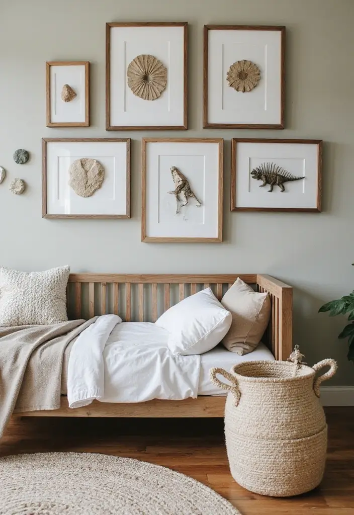 25 Boys Dinosaur Bedroom Ideas for a Roaring Good Time 11. Fossil Display Wall