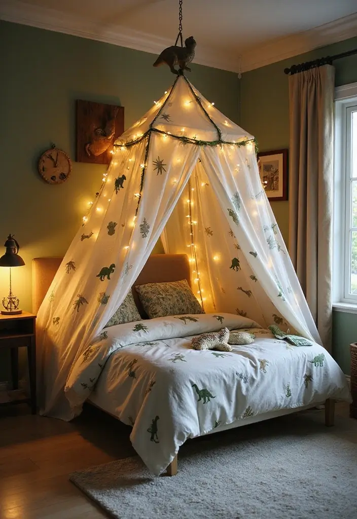 25 Boys Dinosaur Bedroom Ideas for a Roaring Good Time 15. Dino Themed Bed Canopy