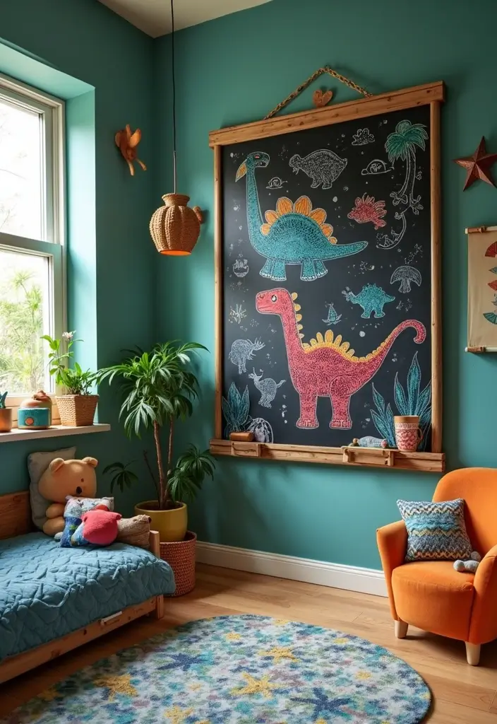 25 Boys Dinosaur Bedroom Ideas for a Roaring Good Time 21. Dinosaur Themed Chalkboard