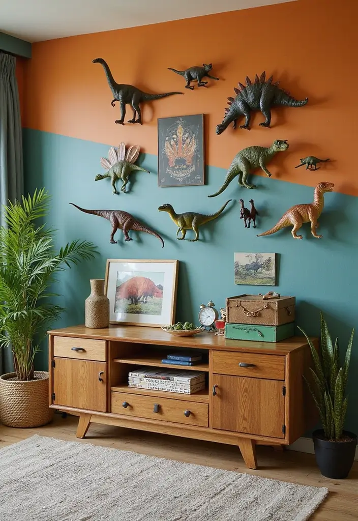 25 Boys Dinosaur Bedroom Ideas for a Roaring Good Time 3. Dino Centric Accent Wall
