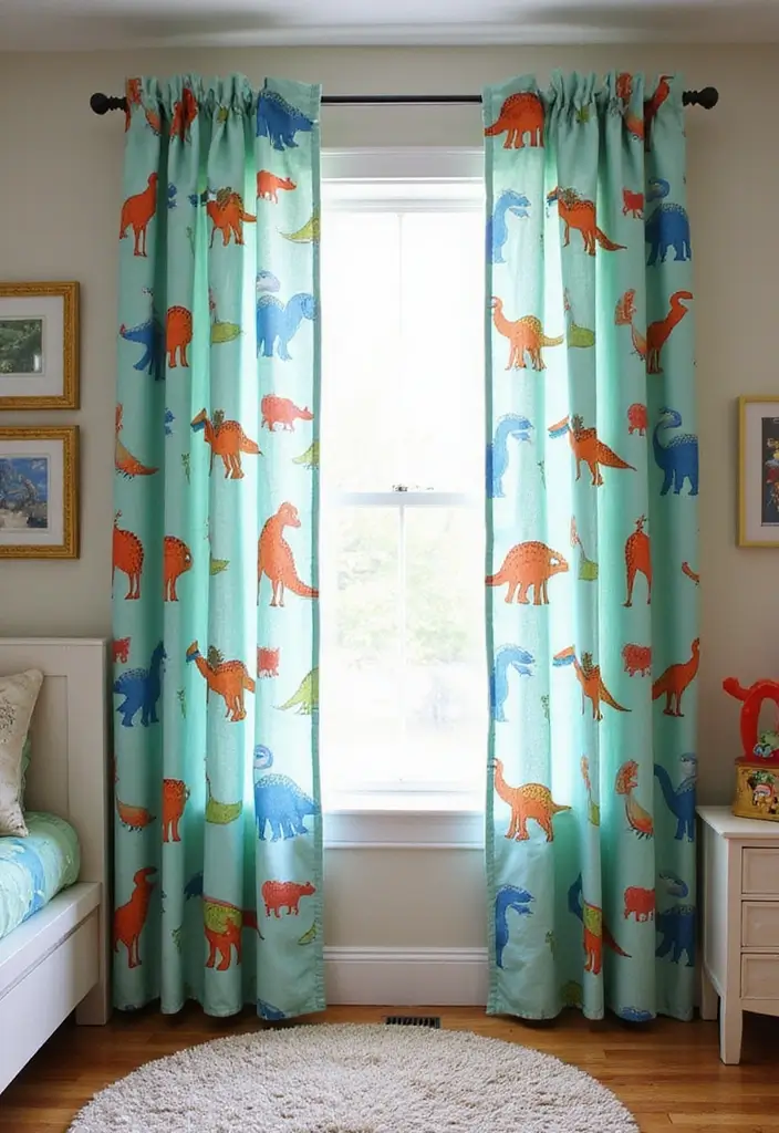 25 Boys Dinosaur Bedroom Ideas for a Roaring Good Time 8. Dino Themed Curtains