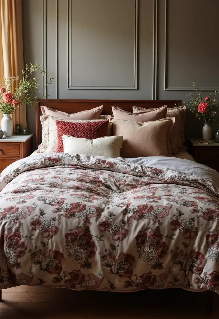 25 Dark Moody Bedroom Ideas That Create a Relaxing Escape 10. Dark Floral Accents