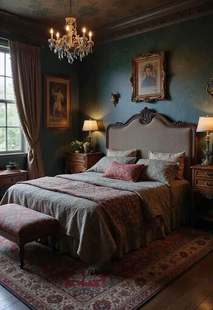 25 Dark Moody Bedroom Ideas That Create a Relaxing Escape 11. Vintage Accents