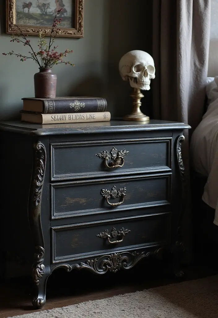 25 Dark Moody Bedroom Ideas That Create a Relaxing Escape 16. Darkly Painted Furniture