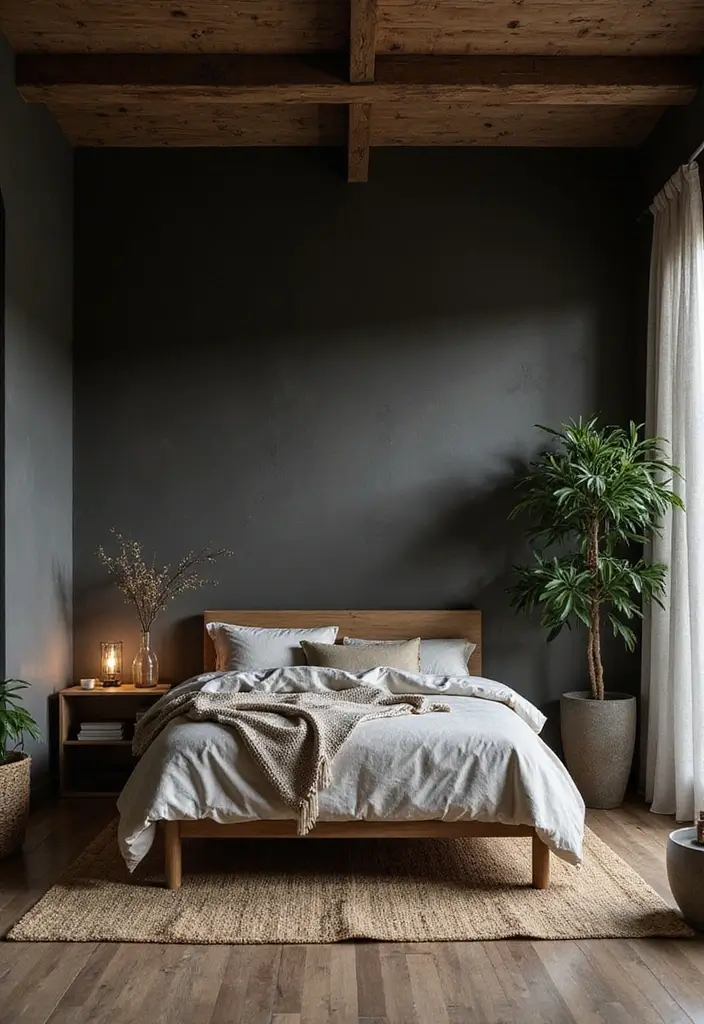 25 Dark Moody Bedroom Ideas That Create a Relaxing Escape 23. Create an Outdoor Inspired Retreat