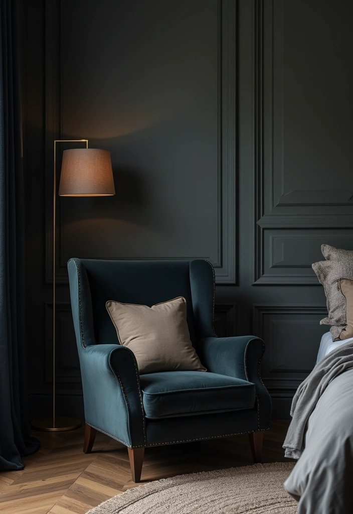 25 Dark Moody Bedroom Ideas That Create a Relaxing Escape 25. Charming Accent Chairs
