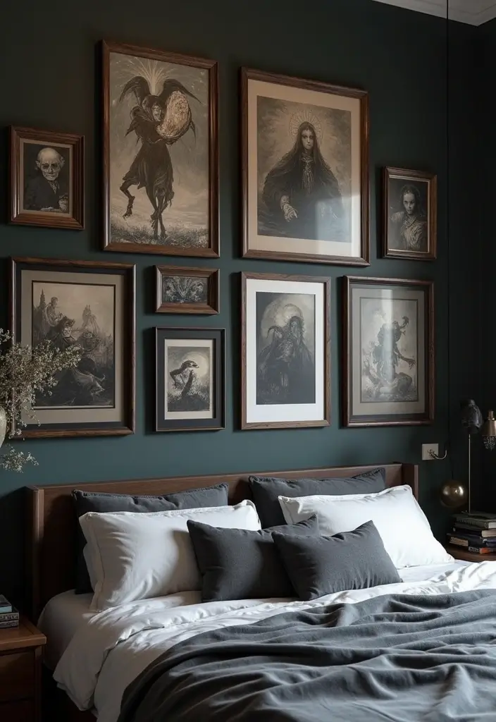 25 Dark Moody Bedroom Ideas That Create a Relaxing Escape 6. Moody Wall Art