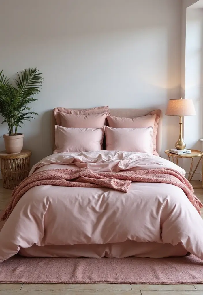 25 Dusty Rose Bedroom Ideas That Feel Romantic Calm 11. Layered Textiles in Dusty Rose