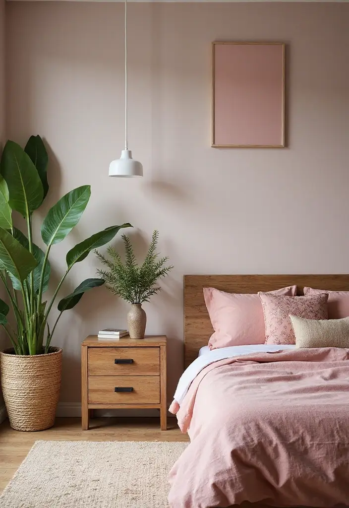 25 Dusty Rose Bedroom Ideas That Feel Romantic Calm 17. Dusty Rose and Greenery