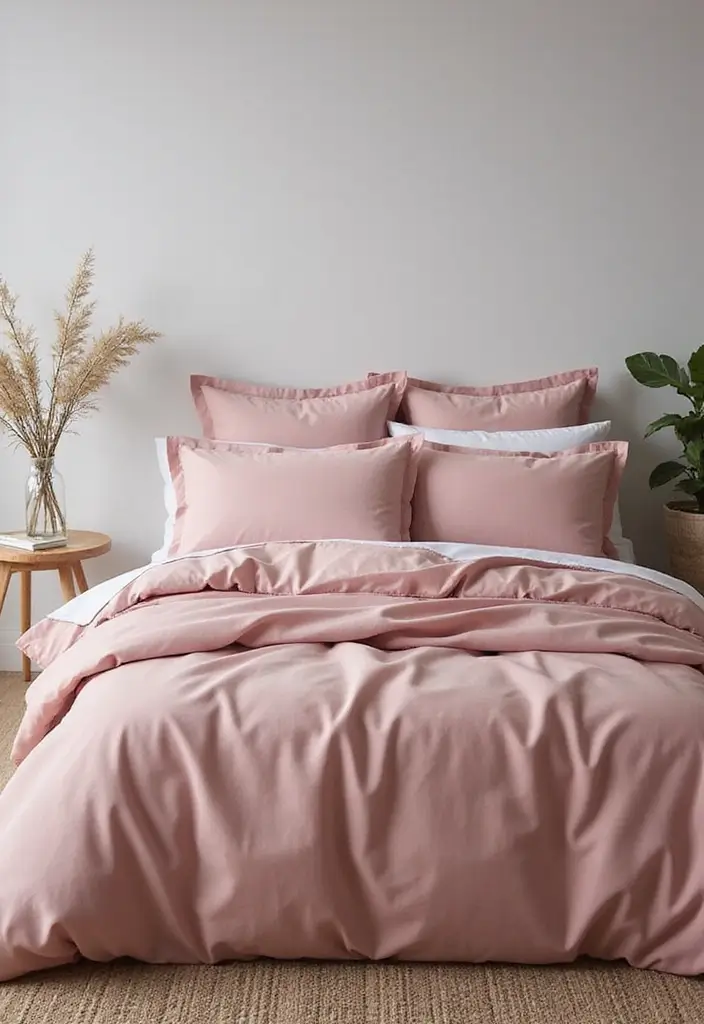 25 Dusty Rose Bedroom Ideas That Feel Romantic Calm 19. Dusty Rose in Bedding Sets