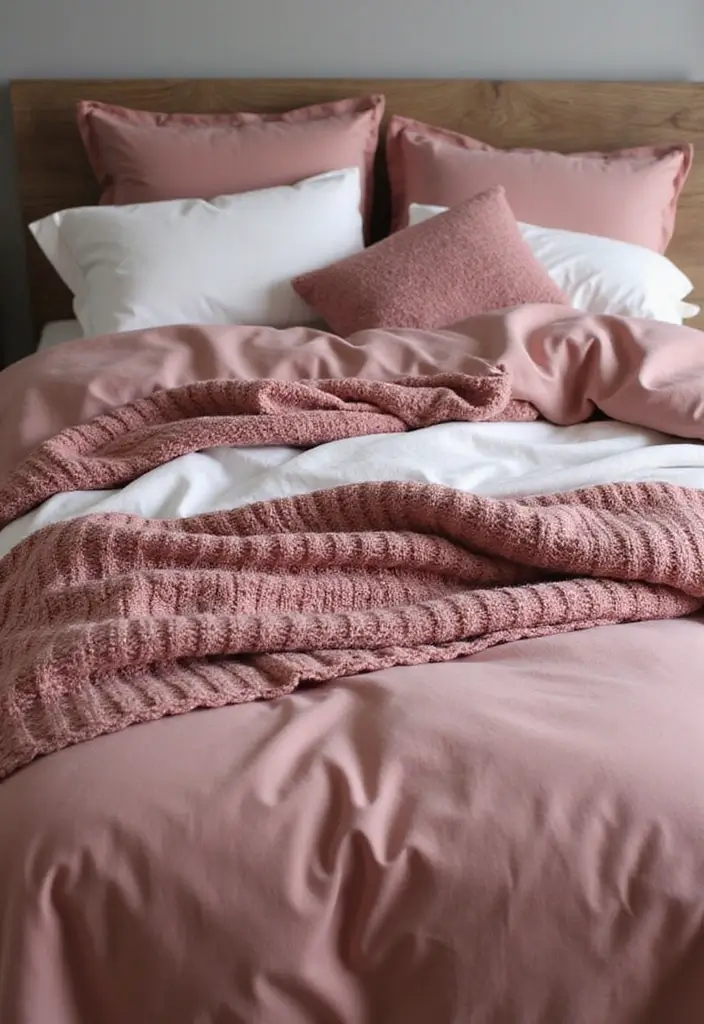 25 Dusty Rose Bedroom Ideas That Feel Romantic Calm 2. Textured Dusty Rose Bedding